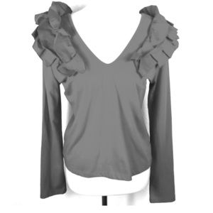 DREW by Anthropologie Black ruffle Vneck blouse